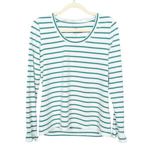 RENWICK Ivy Green White Striped Ruffle Long Sleeve Golf Tee Women's Medium